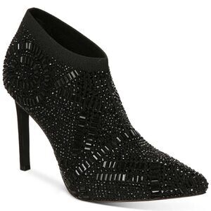 Thalia Sodi Karmen Black Embellished Heeled Booties size 5, fits like a 6